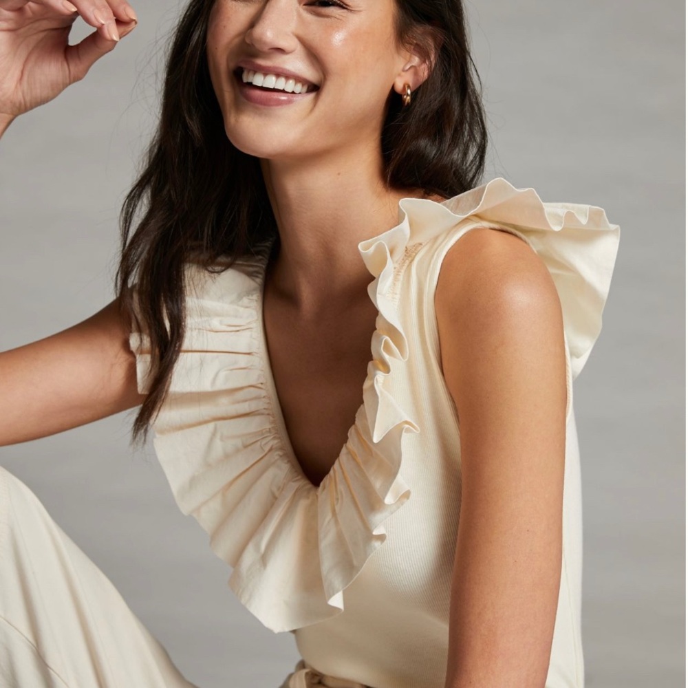 Maeve Anthropologie ruffled top in cream